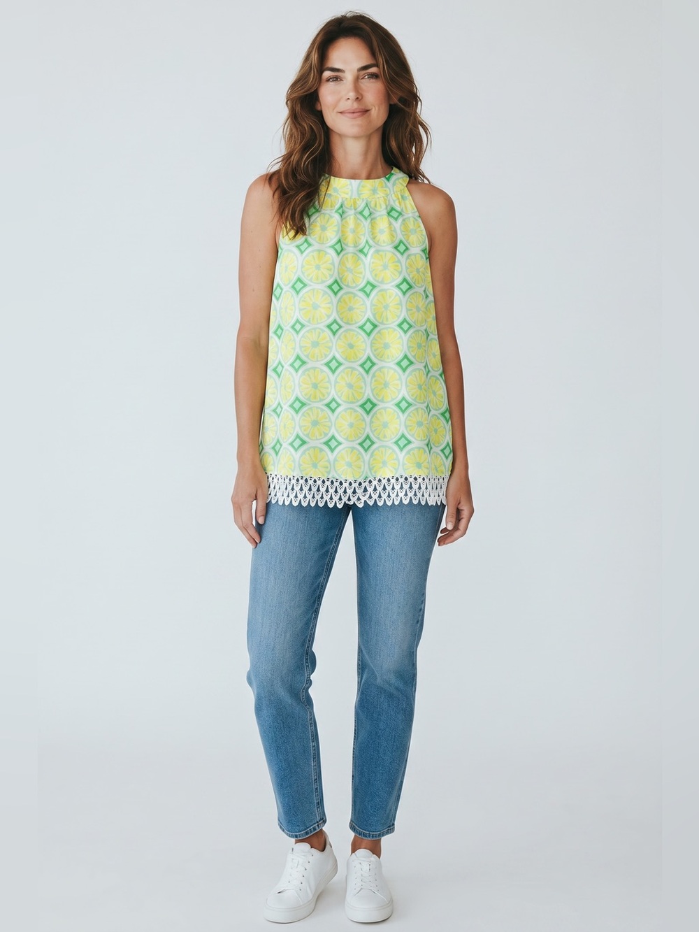 Sail To Sable Sleeveless Lemon Lime Tunic // Green & Yellow // Large